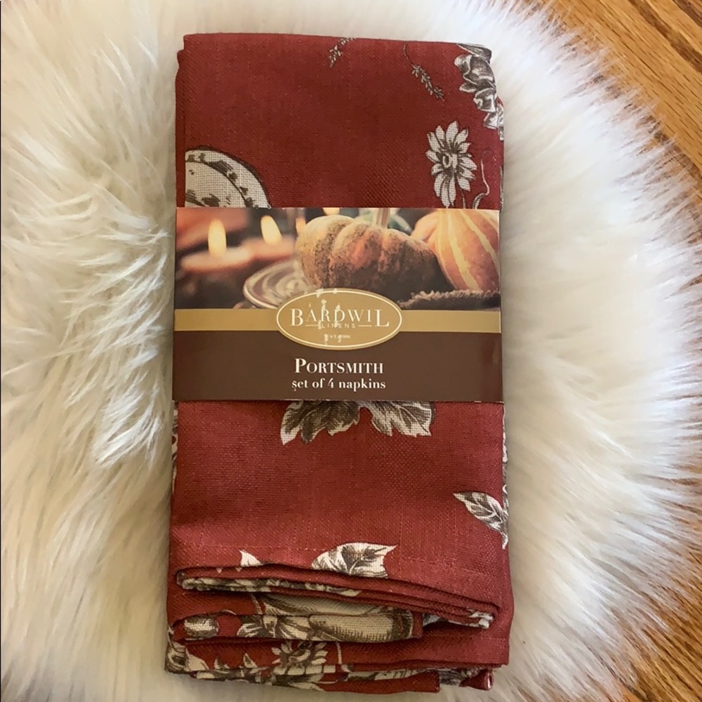 Bardwil 2365" Portsmith Napkins Set 4 cinnamon Pumpkin Holidays Decor